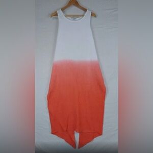 100% Linen Dress Vasna M Lagenlook Italy Dip Dye Pink White Maxi Beach Tropical